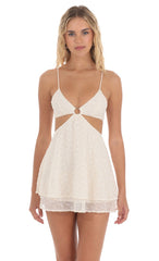 Floral Eyelet Cutout Dress in Cream