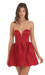 Strapless Corset Fit and Flare Dress in Red