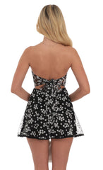 Strapless Floral Corset Dress in Black