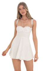 Lace Halter Skater Dress in Beige