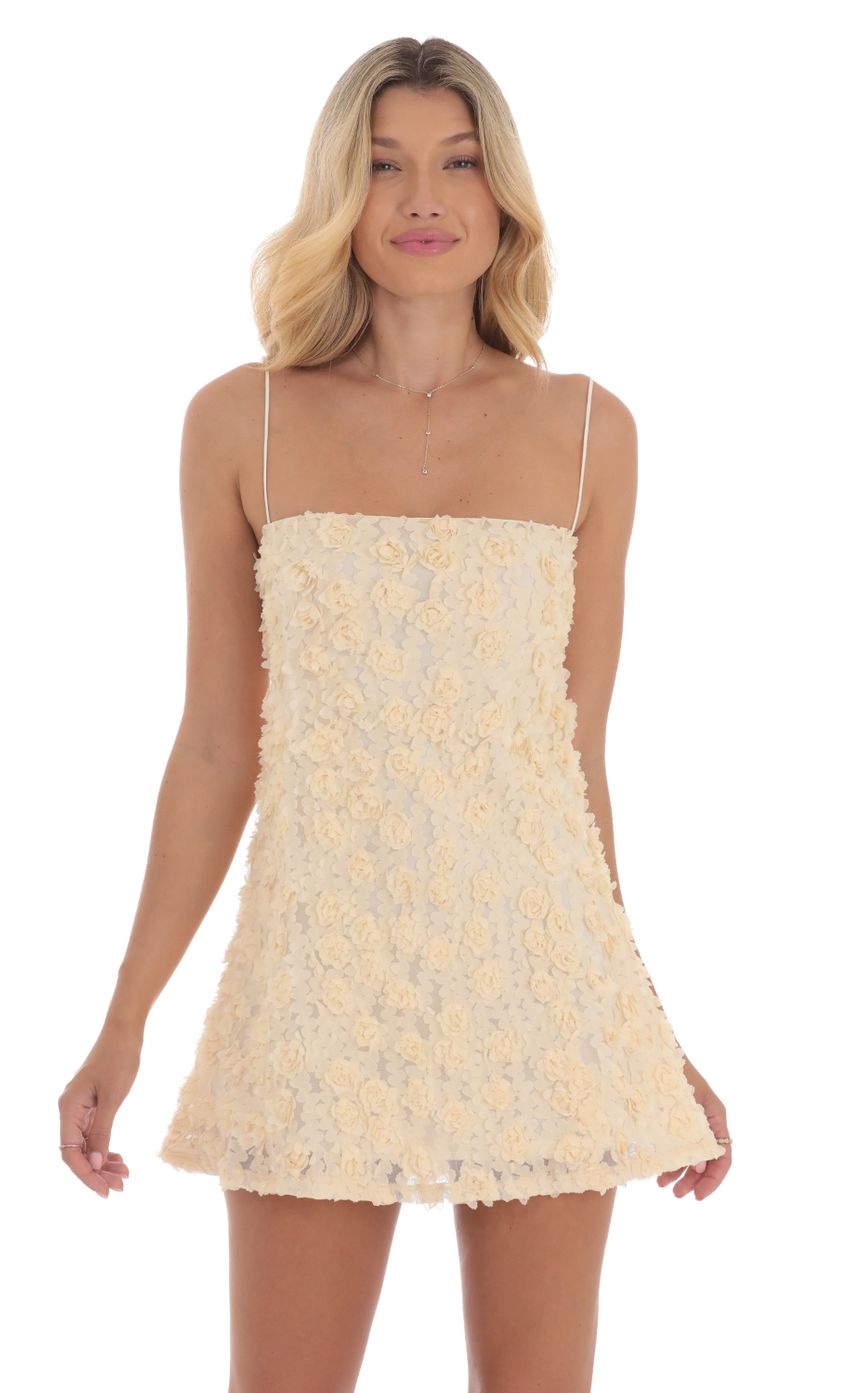 Textured Floral Square Neck Dress in Cream