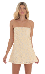 Textured Floral Square Neck Dress in Cream