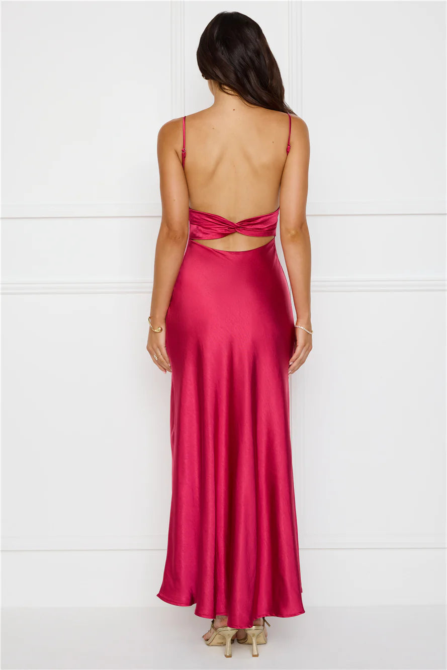 Empire Chic Satin Maxi Dress Burgundy