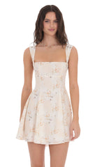 Floral Fit and Flare Dress in Cream Swirl