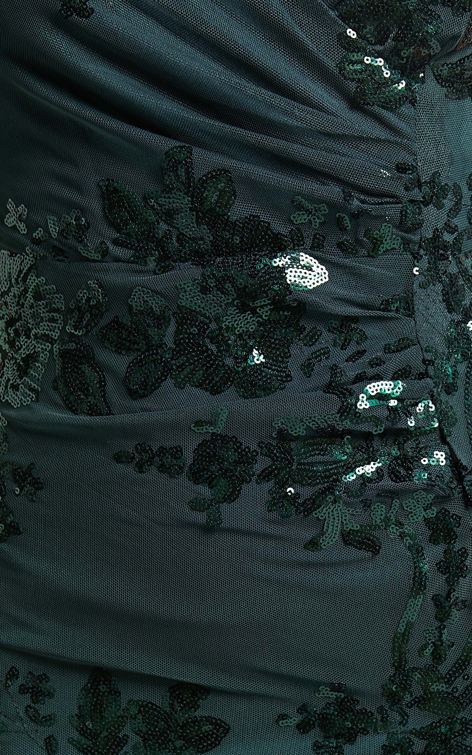 Out Till Dawn Maxi Dress Thigh Split Dress in Emerald Sequin