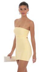 Strapless Sequin Butterfly Bodycon Dress in Yellow
