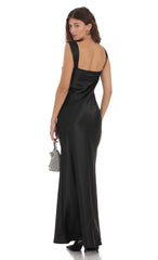 Satin Lace-Bust Dress in Black