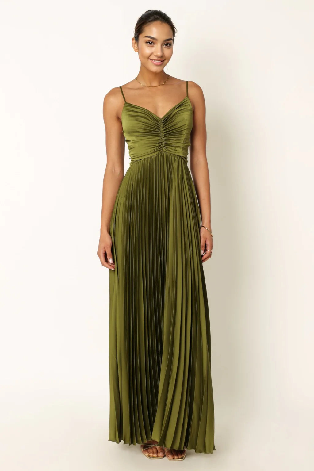 Naira Pleated Maxi Dress Palm Green