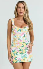 Janice Mini Dress Square Neckline Dress in Le Citron