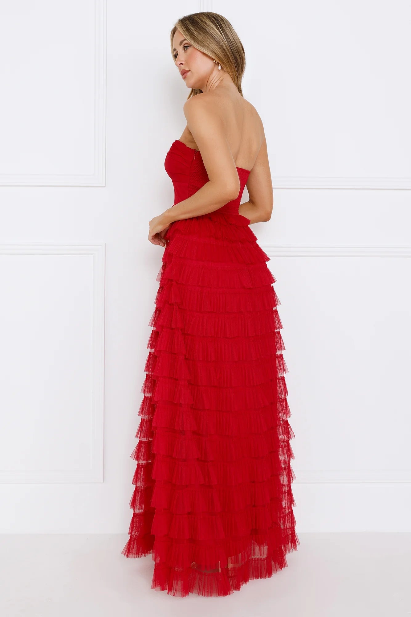 Lovers In Paris Strapless Tulle Maxi Dress Red