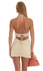 Crochet Ruched Dress in Beige