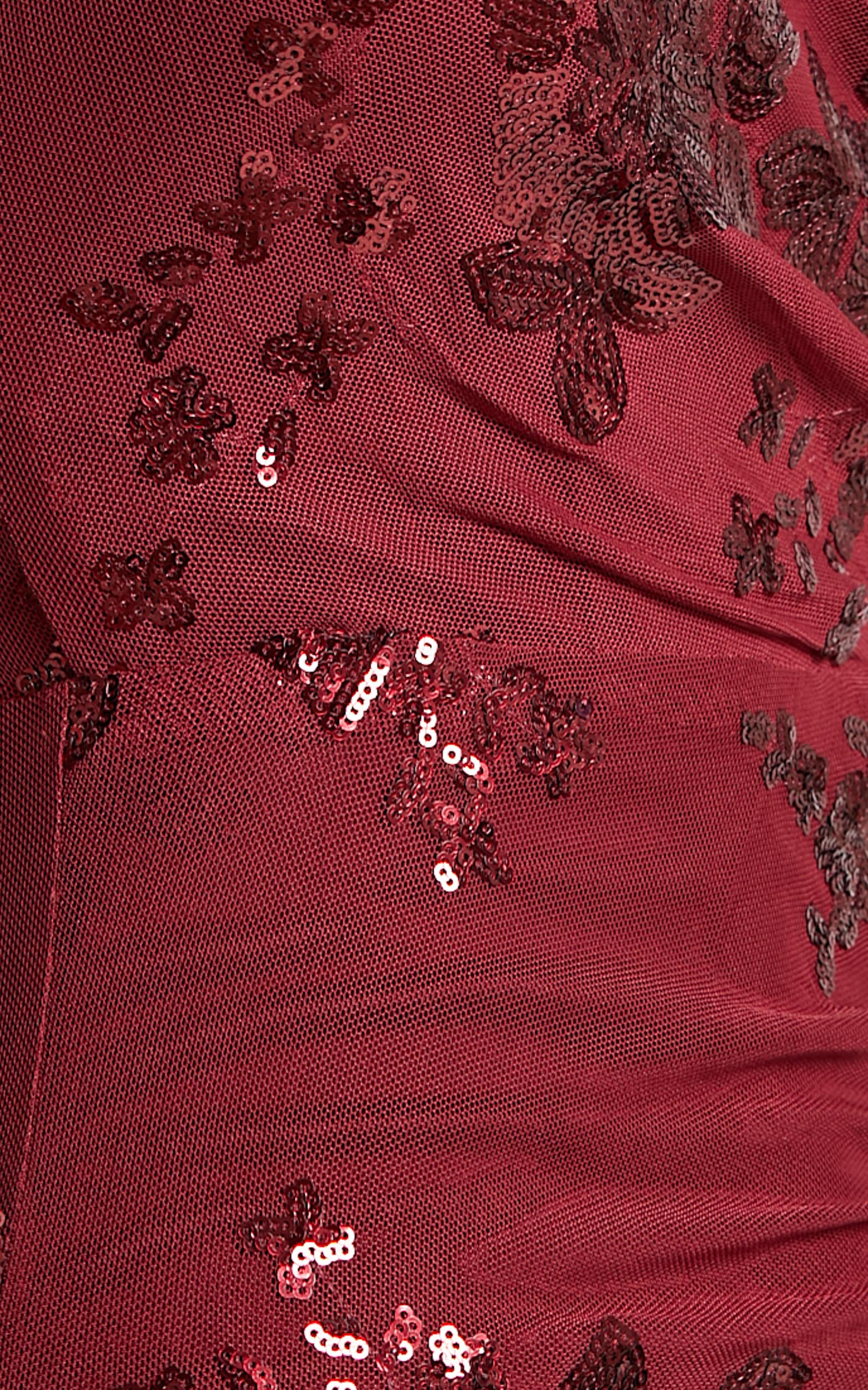 Out Till Dawn Maxi Dress Thigh Split Dress in Wine Sequin