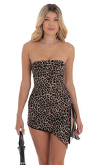 Strapless Asymmetrical Dress in Cheetah Print