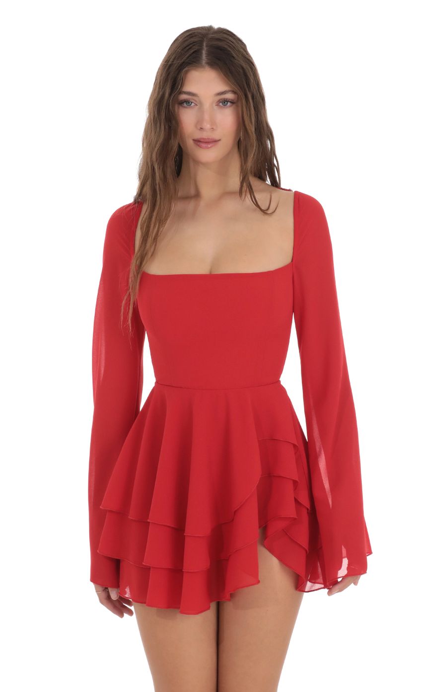 Chiffon Bell Sleeve Dress in Red
