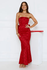 Symphony Of Silk Satin Strapless Maxi Dress Red