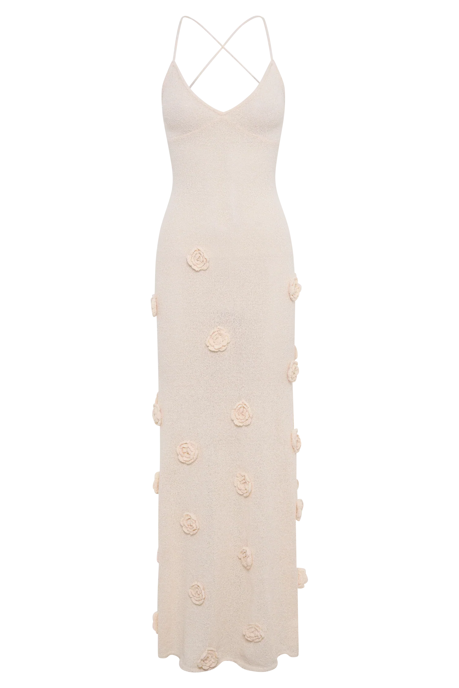 Suki Crochet Maxi Dress With Flowers - Nude