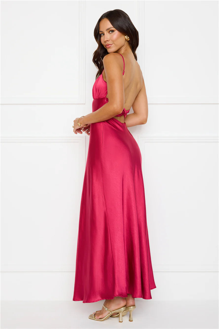 Empire Chic Satin Maxi Dress Burgundy