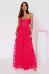 Lovers In Paris Strapless Tulle Maxi Dress Hot Pink