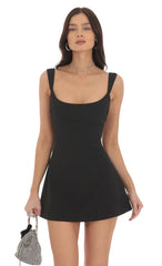 Wide Strap Flare Dress in Black