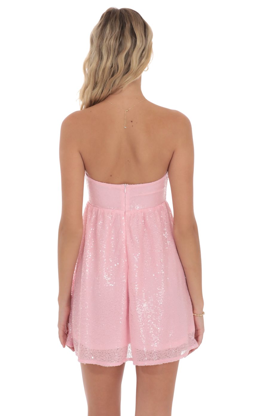 Sequin Babydoll Dress in Pink