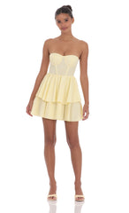 Jacquard Corset Mini Dress in Yellow