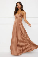 Solara Satin Maxi Dress Brown