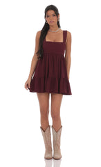 Square Neckline Babydoll Dress in Burgundy