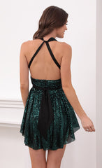 Sequin Halter Dress in Dark Turquoise