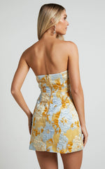 Brailey Mini Dress Strapless Dress in Blue Jacquard