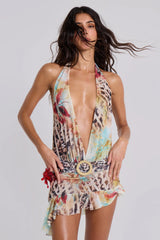 Mini Cindy Plunge Dress in Leopard