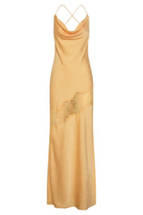 Chandra Lace Detail Satin Maxi Dress - Lemon