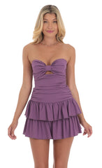 Strapless Cutout Ruffle Dress in Purple
