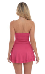 Strapless Ruched A-line Dress in Pink