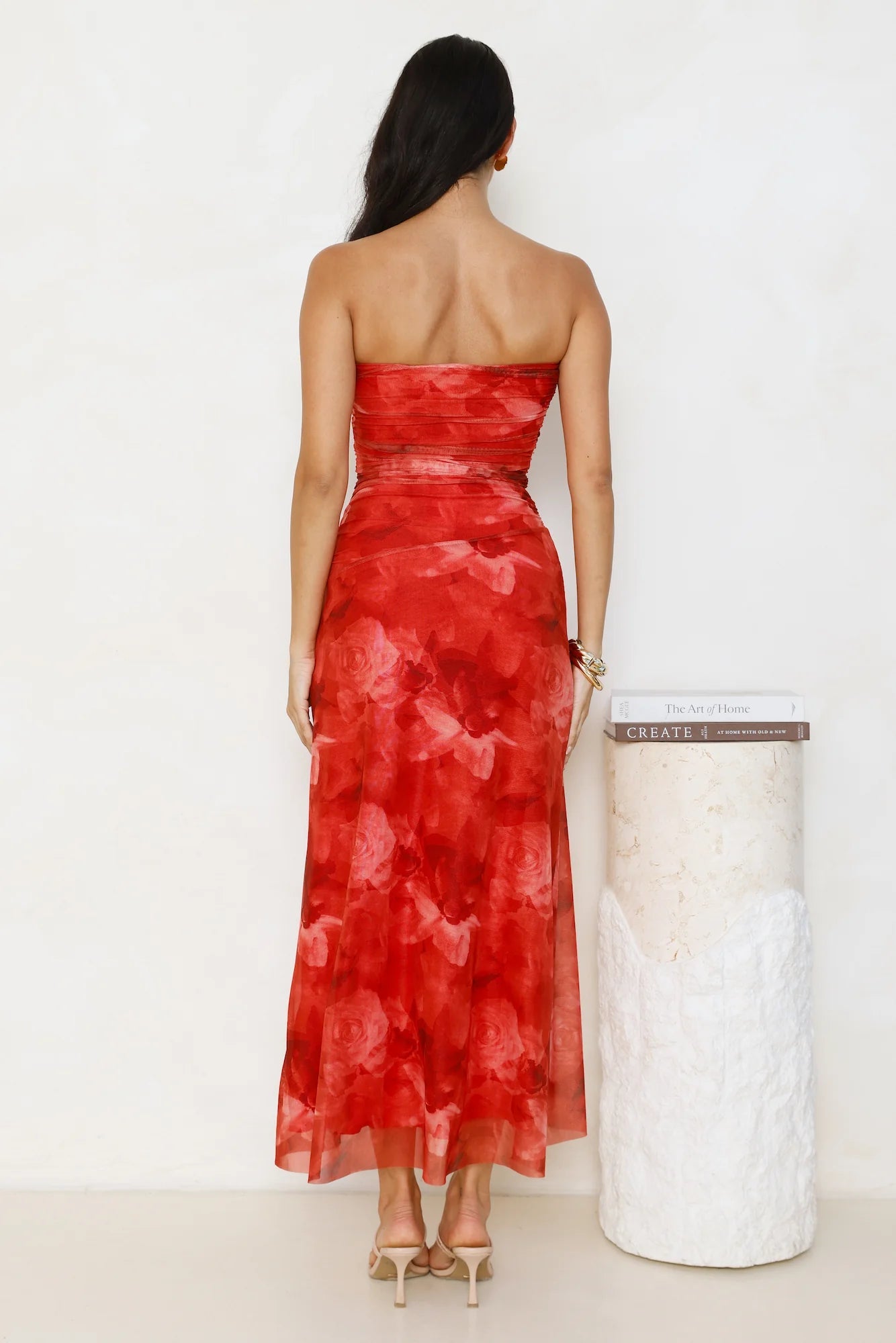 Dollhouse Daze Strapless Mesh Maxi Dress Red