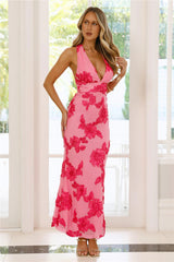 Lime Light Mesh Halter Maxi Dress Pink