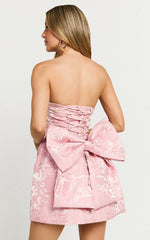 Wynn Mini Dress Strapless Ribbon Back Detail Dress in Pink