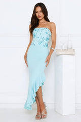 Enchanted Affection Strapless Sequin Midi Dress Blue