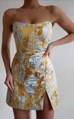 Brailey Mini Dress Strapless Dress in Blue Jacquard