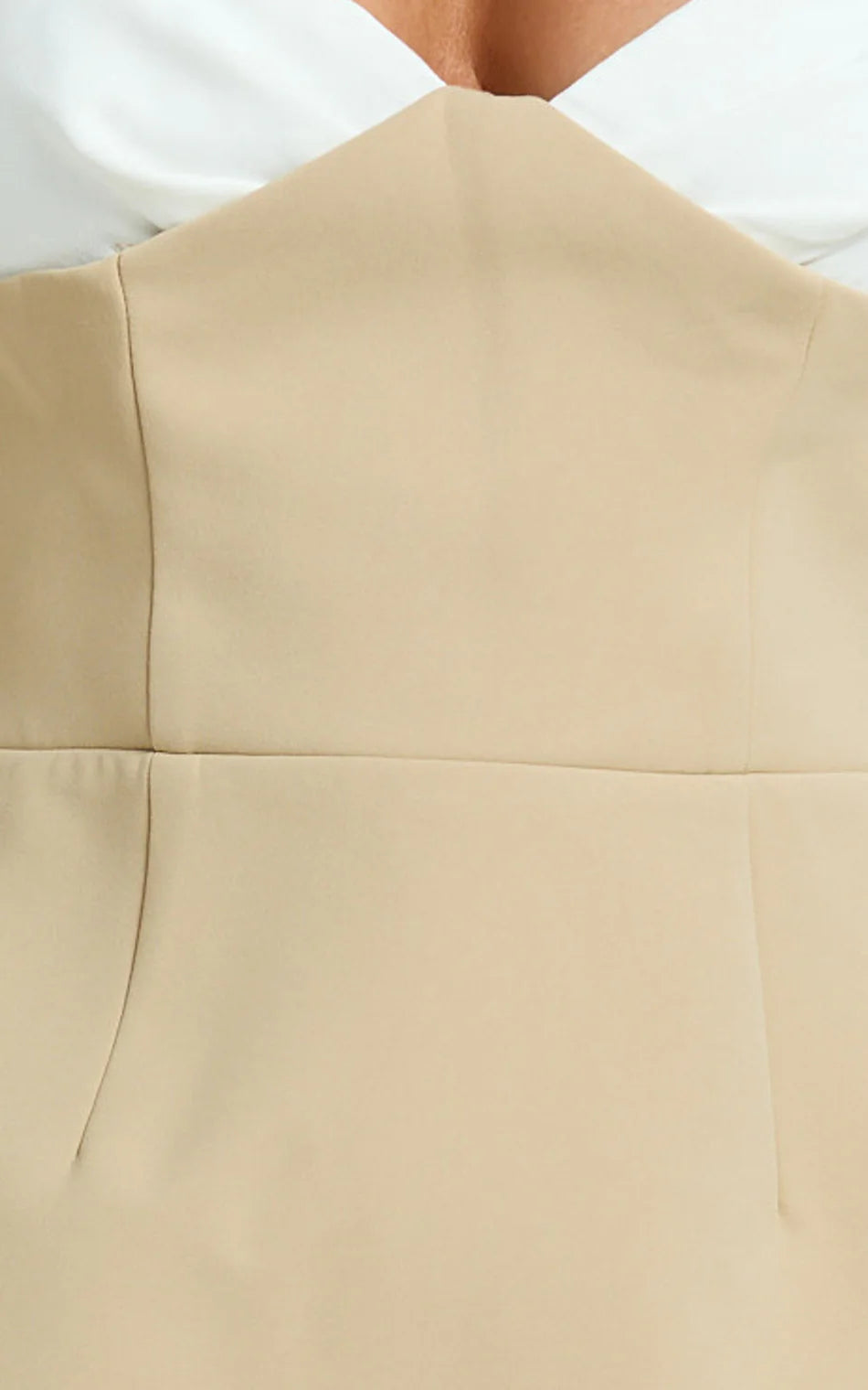 Simona Mini Dress Strapless Contrast Neck Tulip Skirt Dress in Beige