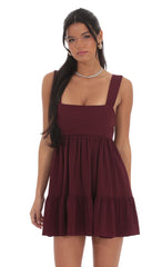 Square Neckline Babydoll Dress in Burgundy