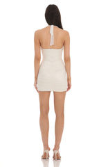 Mesh Dotted Bodycon Dress in Cream