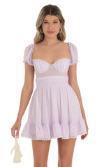 Puff Sleeve Dress in Purple