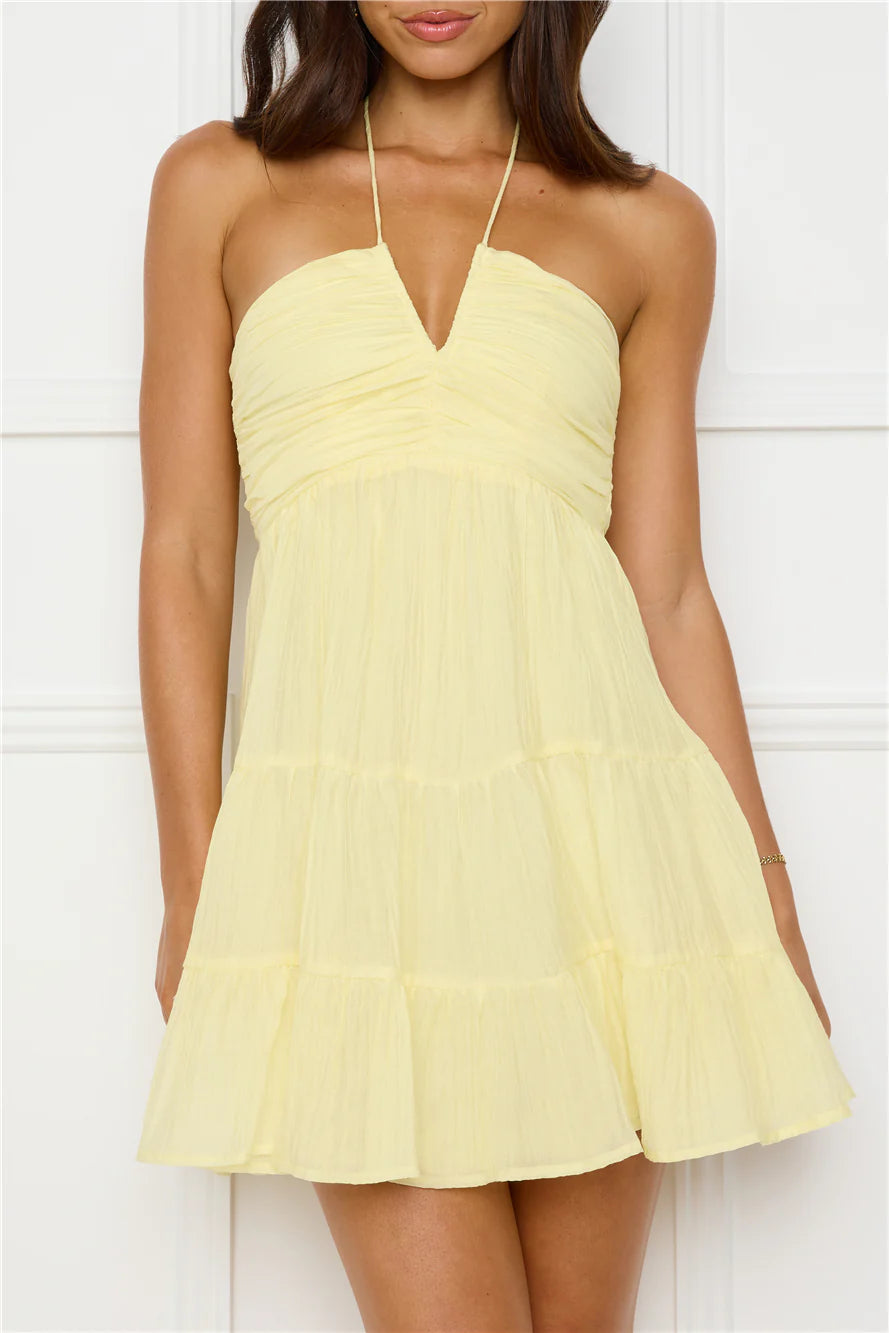 Styled For Sunsets Halter Mini Dress Yellow