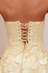 Marcella Embroidered A-Line Mini Dress - Yellow