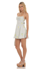 Draped Floral A-Line Dress in Light Green