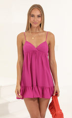 Crepe Baby Doll Ruffle Dress in Pink