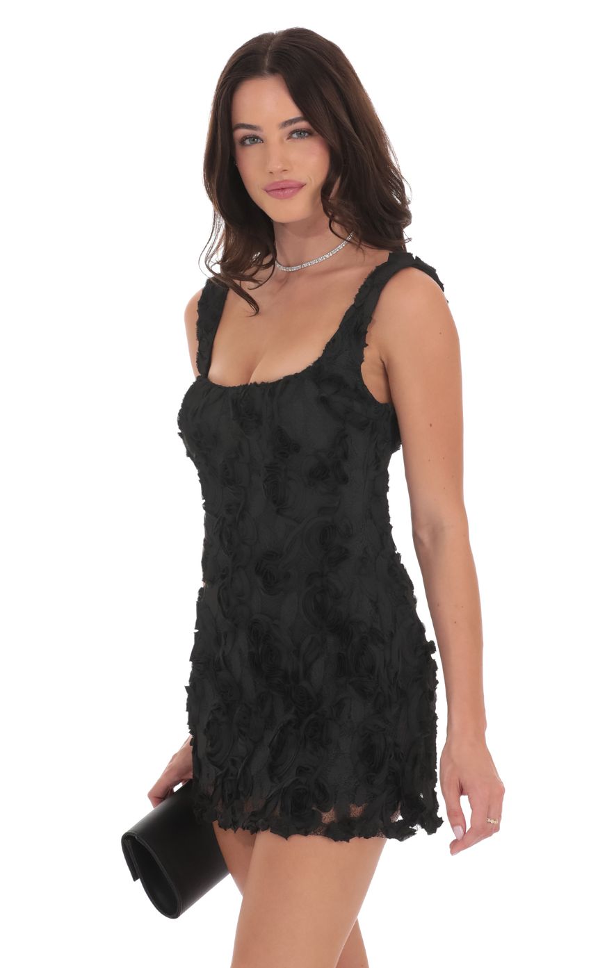 Textured Floral Bodycon Dress in Black