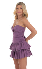 Strapless Cutout Ruffle Dress in Purple