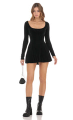 Velvet Satin Pink Tie Dress in Black
