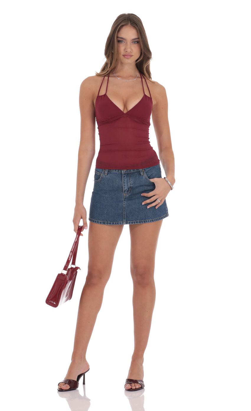 Mesh Halter Top in Wine